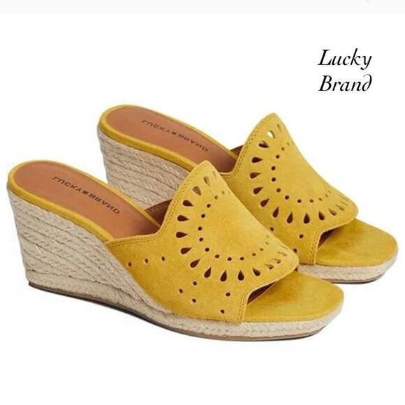 Lucky Brand Shoes - Lucky Brand Mindiya Yellow Mimosa Oiled Suede Espadrilles Wedges NIB Size 9